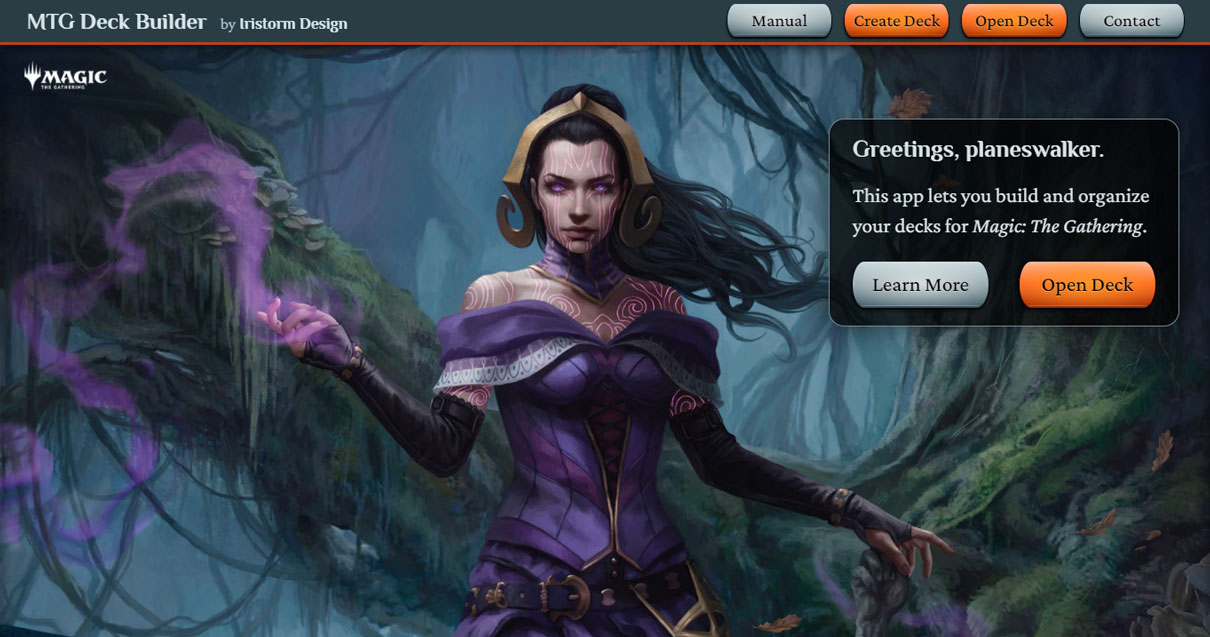 Screenshot of the home page of MTG Deck Builder
