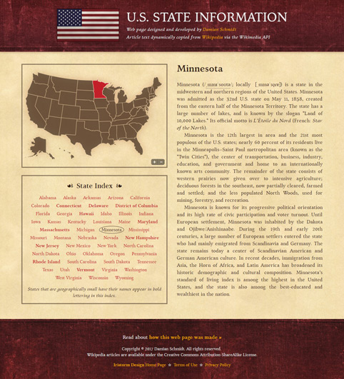 Screenshot of U.S. States Information app